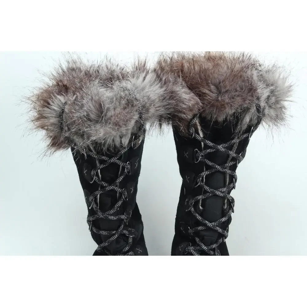 Clarks Wintry Hi Tall Black Suede Boots Womens Size 8 M Thinsulate Faux Fur